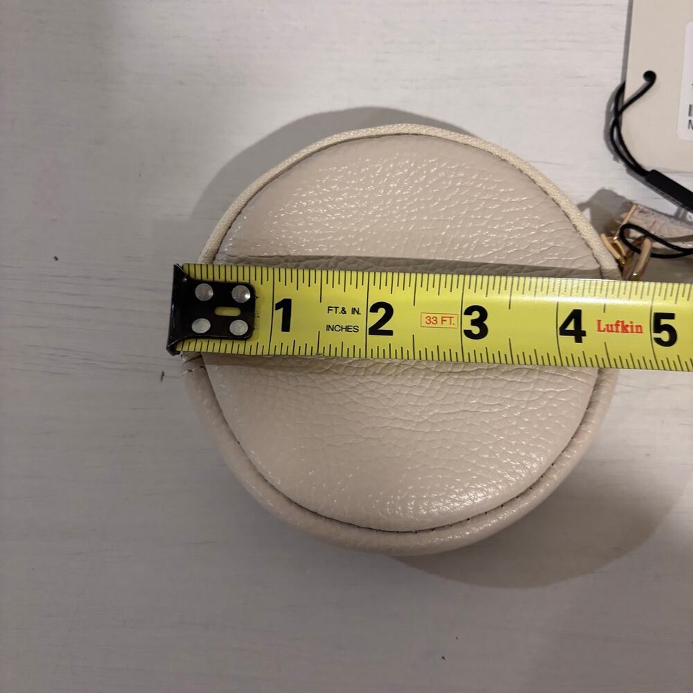 Marcella NYC Maiya Bone Pebbled Italian Leather Circle Coin Purse Quiet Luxury - Picture 3 of 4